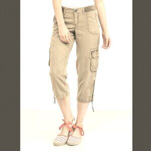 Anthropologie Marrakech Julia Tencel Linen Cargo Capri Pants in Sandy Sz 27 NWOT